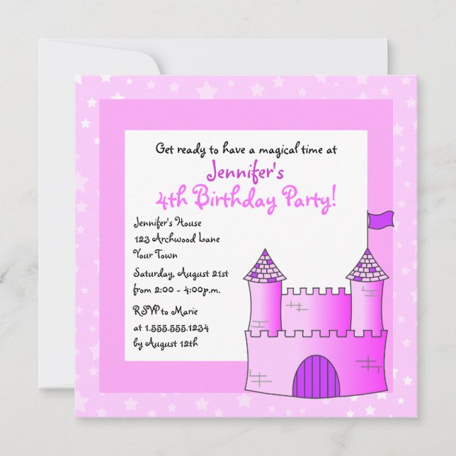 Fairy Tale Castle Thmet Child Birthday - Rosa Inbjudningar (Framsida)