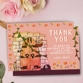 Fairy Tale Door Flower Teckning Girl Birthdays Tack Kort