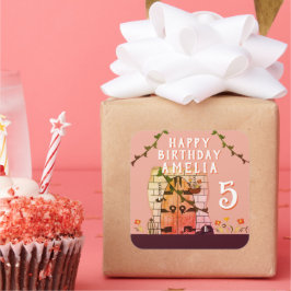 Fairy Tale Door Flower Teckning Girl Födelsedagsfe Fyrkantigt Klistermärke