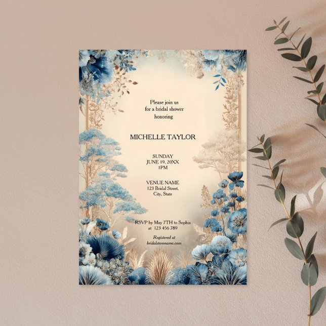 Fairy Tale Enchanted Forest Lotus Floral Bridal Inbjudningar (blue enchanted forest bridal shower invitation)
