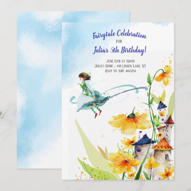 Fairy tale Garden Birthday Inbjudningar (Fram/baksida)
