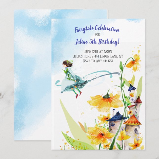 Fairy tale Garden Birthday Inbjudningar (Fram/baksida)