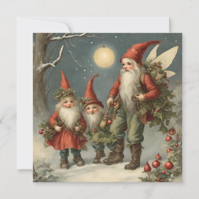 Fairy Tale jul Gnome Family in Winter Forest Kort (Framsida)
