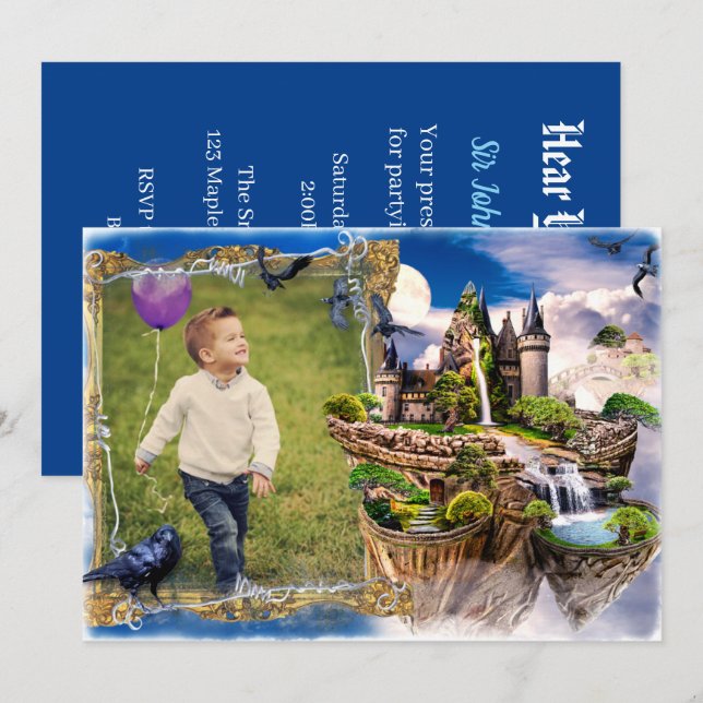 Fairy Tale Knight Castle Photo Birthday Inbjudningar (Fram/baksida)