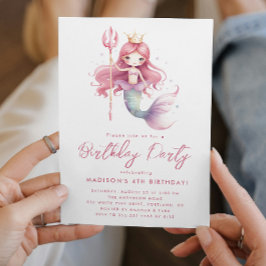 Fairy Tale Little Sjöjungfru Rosa Birthday Inbjudningar