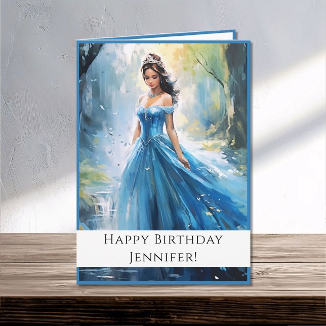 Fairy Tale Princess i Blue Grattis på födelsedagen Kort (Skapare uppladdad)