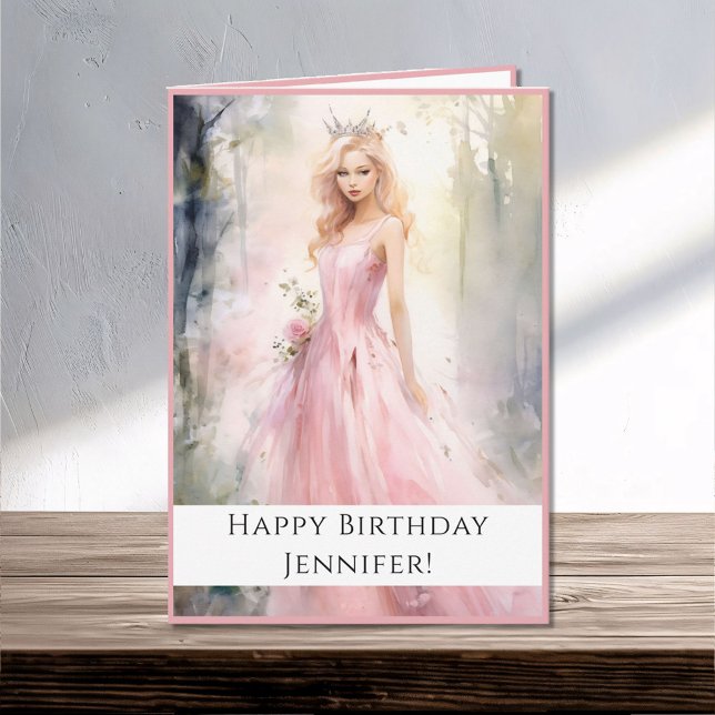 Fairy Tale Princess i Rosa Grattis på födelsedagen Kort (Skapare uppladdad)