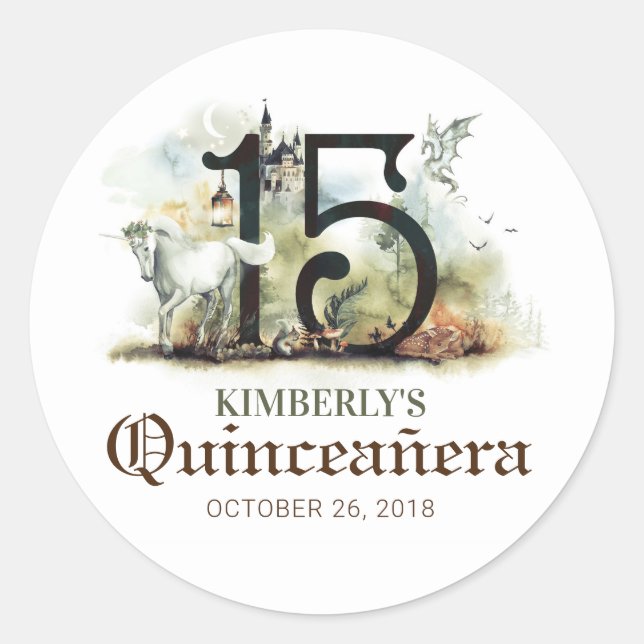 Fairy Tale Princess Quinceanera Runt Klistermärke (Framsida)