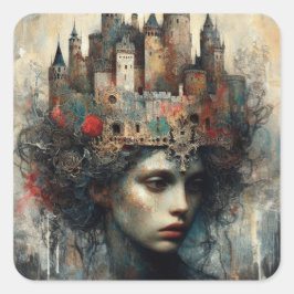 Fairy Tale Queen med slott på huvudet Fyrkantigt Klistermärke
