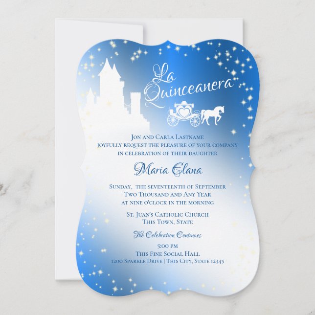 Fairy Tale Quinceanera Sapphire Gnistra Castle Inv Inbjudningar (Framsida)