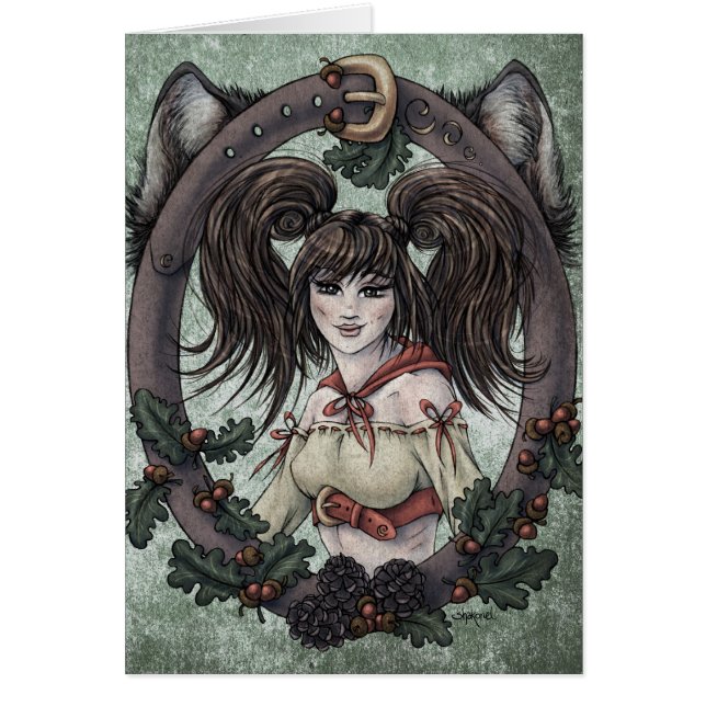 Fairy Tale ’Red Riding Huva’ Fantasy Art Card #1 Hälsningskort (Framsidan)