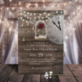 Fairy Tale Ro Flower Dome Rustic Barn Bröllop Inbjudningar