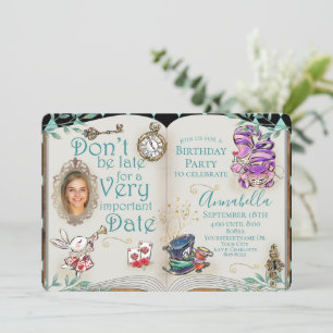 Fairy Tale-temat Alice i Wonderland Photo Spegel Inbjudningar
