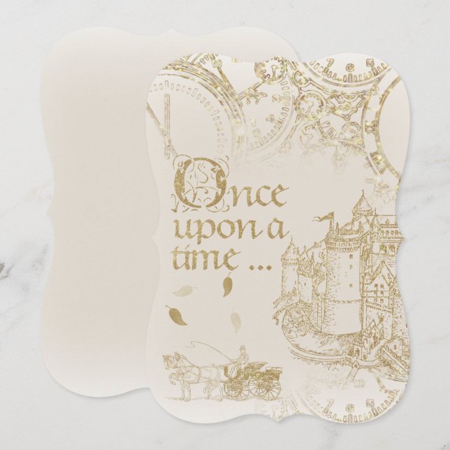 Fairy Tale Theme Castle Carriage Guld Blank Back Inbjudningar (Fram/baksida)