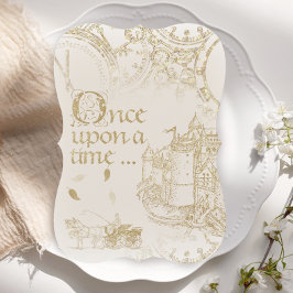 Fairy Tale Theme Castle Carriage Guld Glitter Inbjudningar
