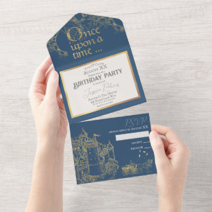 Fairy Tale Theme Castle Carriage Guld & Navy Blue