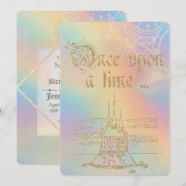 Fairy Tale Theme Guld Castle over Rainbow Inbjudningar