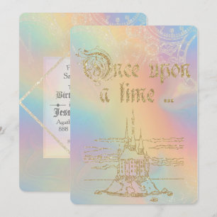 Fairy Tale Theme Guld Castle over Rainbow Inbjudningar