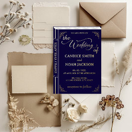 Fairy Tale Whimsical Bok Cover Navy Blue Bröllop