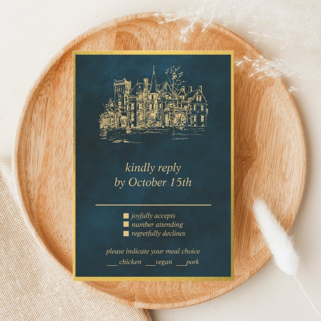 Fairy Tale Whimsical Castle Emerald Guld OSA kort (Skapare uppladdad)