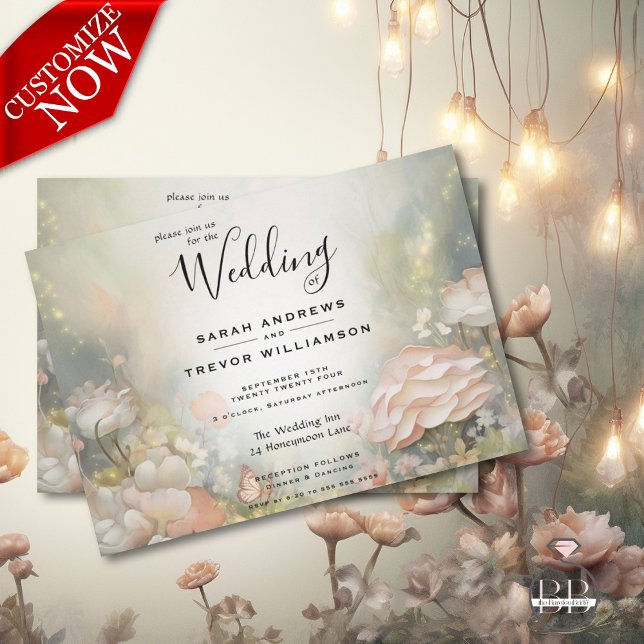 Fairy Tale Woodland Fairycore Romantik Inbjudningar (Easy to Customize)
