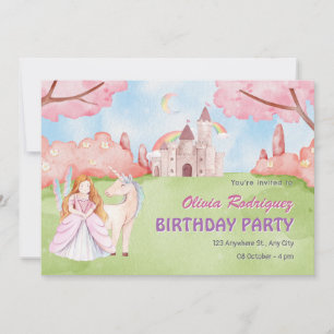 Fairy talg castle princess Unicorn-födelsedag Inbjudningar