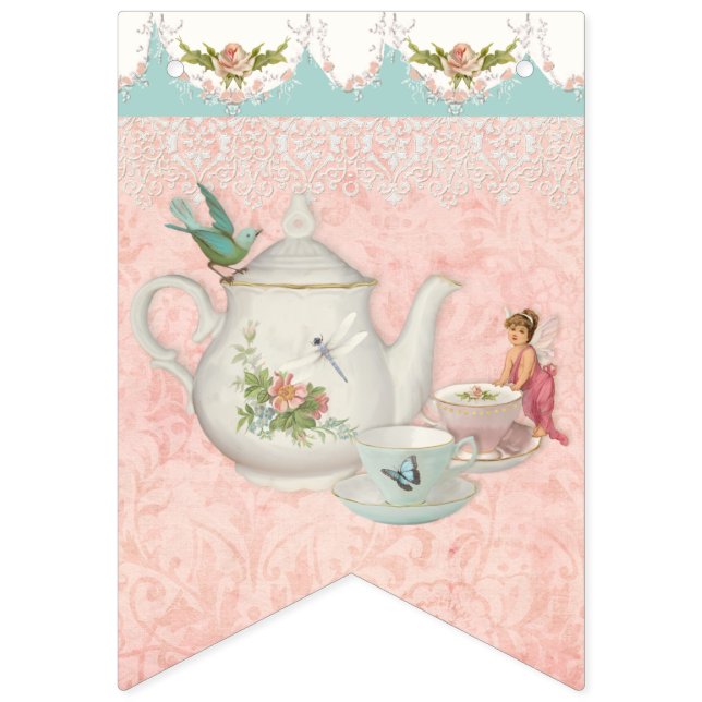 Fairy Tea Party Cute Girl Baby Shower Party Decor Vimplar (Andra flaggan)