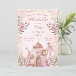 Fairy Tea Party Rosa Flowers Girl Birthday Inbjudningar