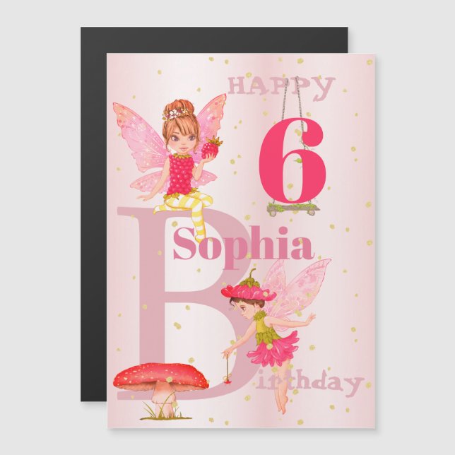 Fairy Theme Girl Rosa Guld Child Personal Age (Fram/baksida)