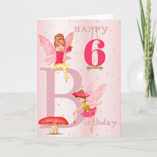 Fairy Theme Girl Rosa Guld Child Personal Age Kort (Framsida)