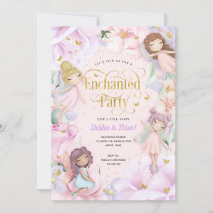 Fairy themed Enchanged-rosa-födelsedag Inbjudningar