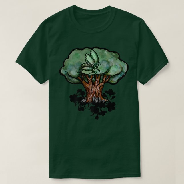 Fairy Träd Art grönt  älskare älvor druid T Shirt (Design framsida)