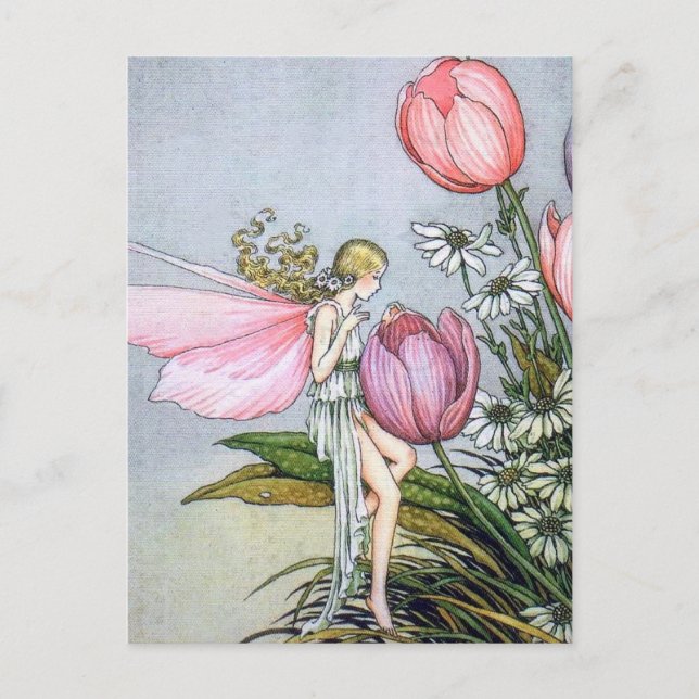 Fairy Tulips Vintage Illustration vykort (Framsida)