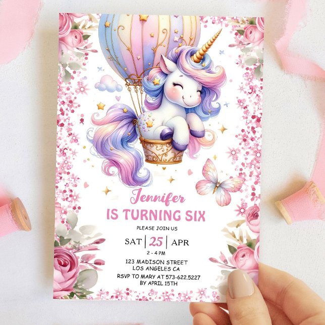 Fairy Unicorn 6e Birthday Girl Rosa Unicorn Inbjudningar (Skapare uppladdad)