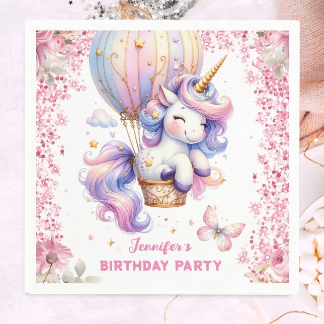 Fairy Unicorn Birthday Girl Rosa Cute Papper Pappersservett (Skapare uppladdad)