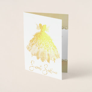 Fairy Vinge Gown Gorgous Golden Fantasy Birthday Folierat Kort