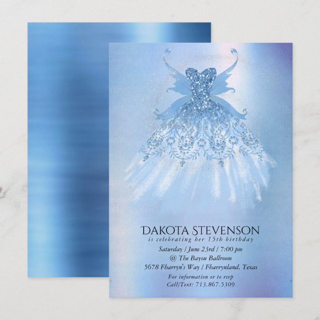 Fairy Vinge Ice Gown | Frost Blue Iridescent Sheen Inbjudningar (Fram/baksida)