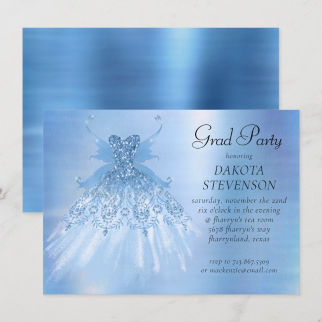 Fairy Vinge Ice Gown | Frost Blue Iridescent Sheen Inbjudningar (Fram/baksida)