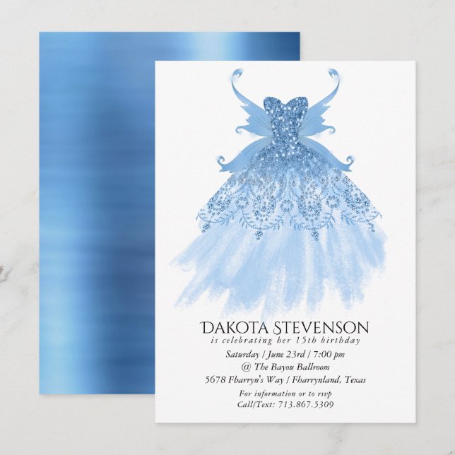 Fairy Vinge Ice Gown | Frost Blue Iridescent Sheen Inbjudningar (Fram/baksida)