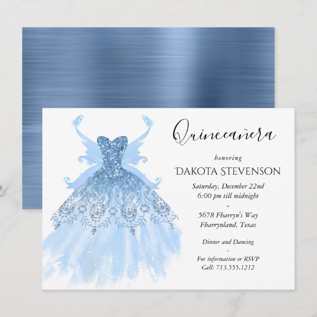 Fairy Vinge Ice Gown | Frost Blue Iridescent Sheen Inbjudningar (Fram/baksida)