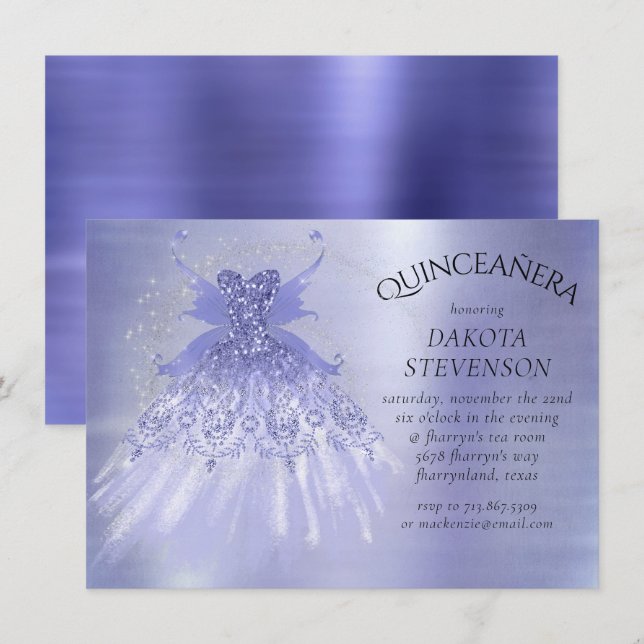 Fairy Vinge Lavender Gown | Lila Iridescent Sheen Inbjudningar (Fram/baksida)