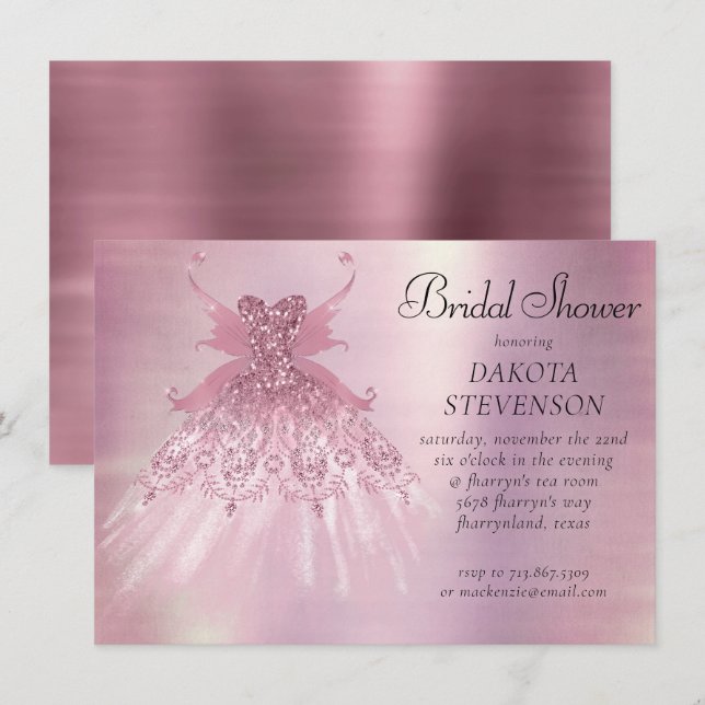 Fairy Vinge Mauve Gown | Luxurious Dusty Rosa Shee Inbjudningar (Fram/baksida)