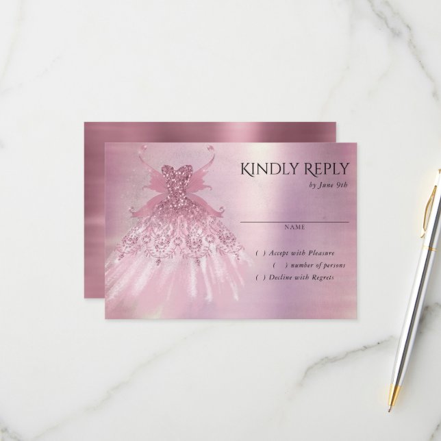 Fairy Vinge Mauve Gown | Luxurious Dusty Rosa Shee OSA Kort (Fram/Back In Situ)