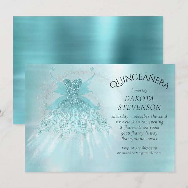 Fairy Vinge Mint Gown | Luxe Pearl Grönt Aqua Shee Inbjudningar (Fram/baksida)