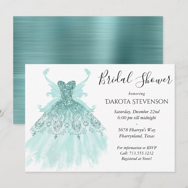 Fairy Vinge Mint Gown | Luxe Pearl Grönt Aqua Shee Inbjudningar (Fram/baksida)