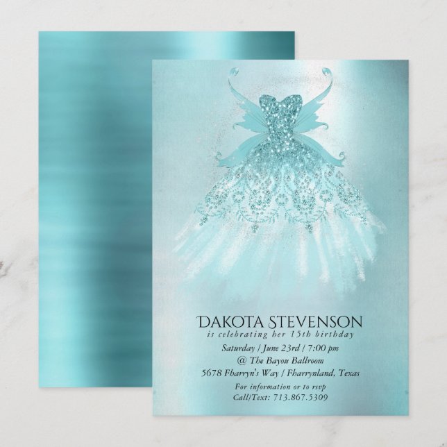 Fairy Vinge Mint Gown | Luxe Pearl Grönt Aqua Shee Inbjudningar (Fram/baksida)