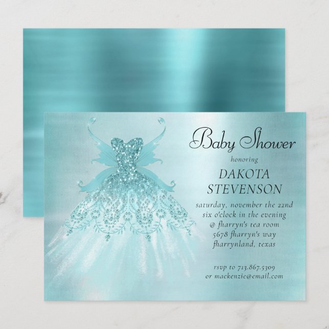 Fairy Vinge Mint Gown | Luxe Pearl Grönt Aqua Shee Inbjudningar (Fram/baksida)