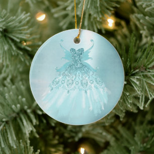 Fairy Vinge Mint Gown Luxe Pearl Grönt Aqua Shee Julgransprydnad Keramik