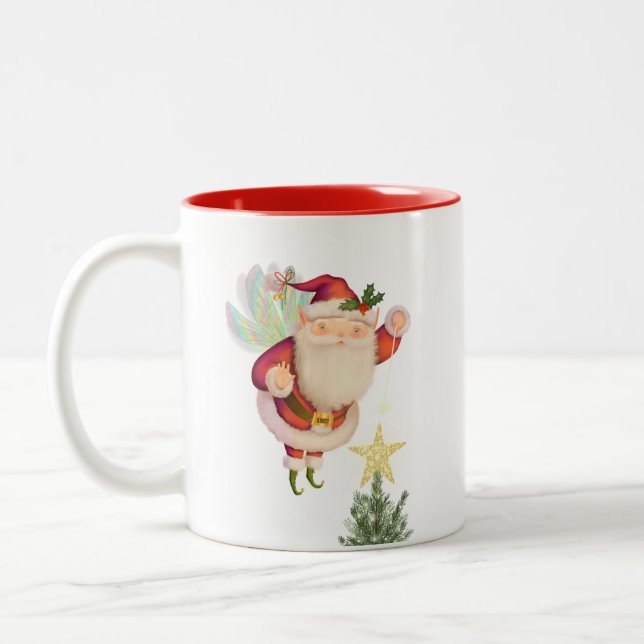 Fairy Vinge Santa Two-Tone Personalize Coffee Mugg (Vänster)