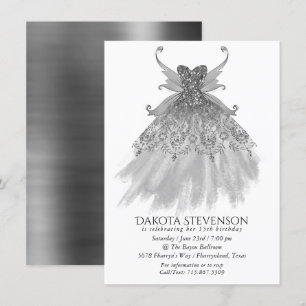 Fairy Vinge Silver Gown   Platinum Foil Faux Sheen Inbjudningar